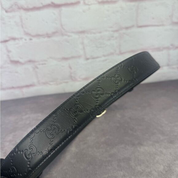Authentic Gucci Guccissima Embossed Black Leather Gg Marmont Belt 370543 85/34 - Picture 6 of 11